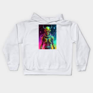 King Skull in retrowave galaxy design Kids Hoodie